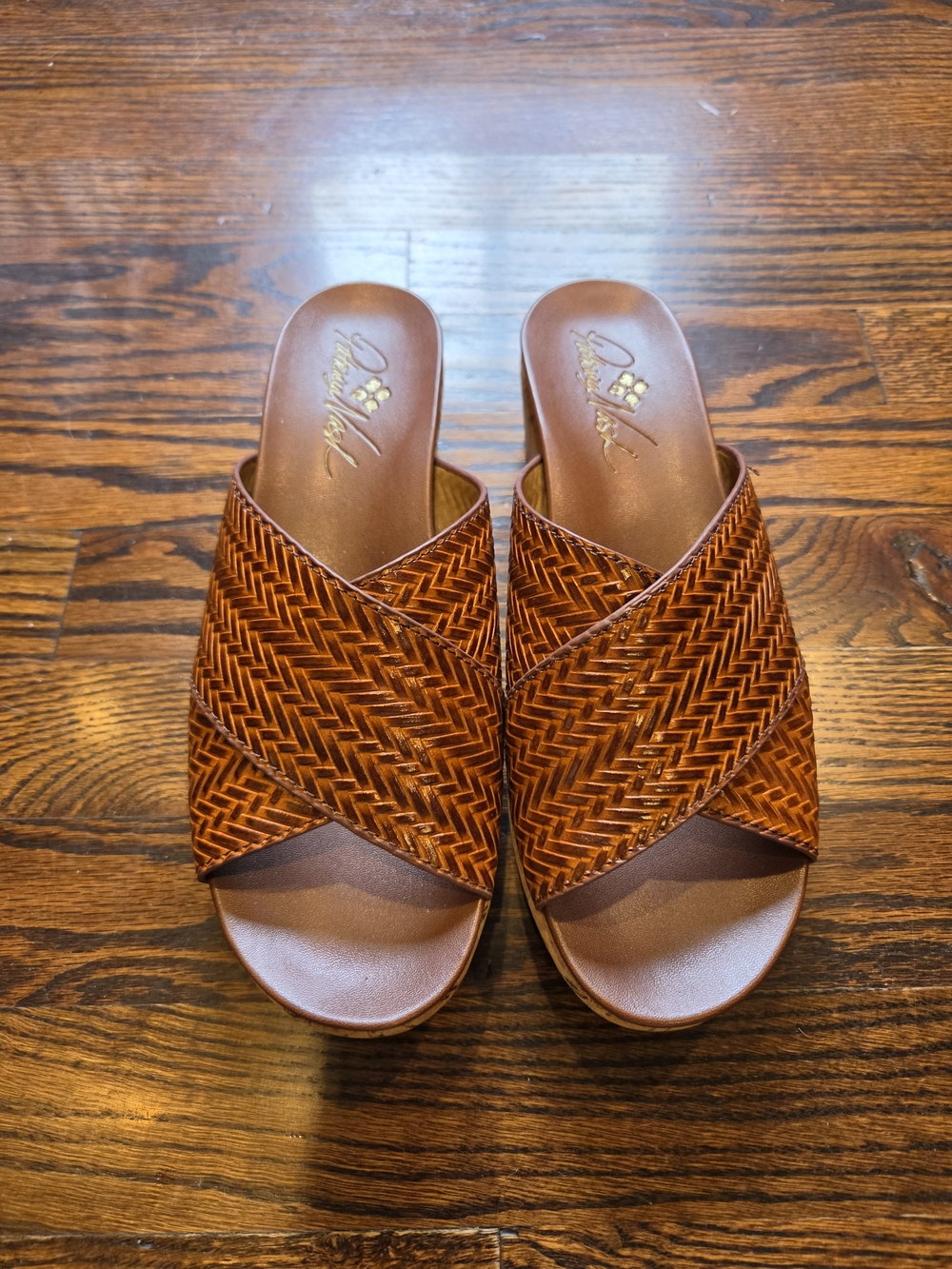 Patricia Nash Brown Woven Leather Slide Mules